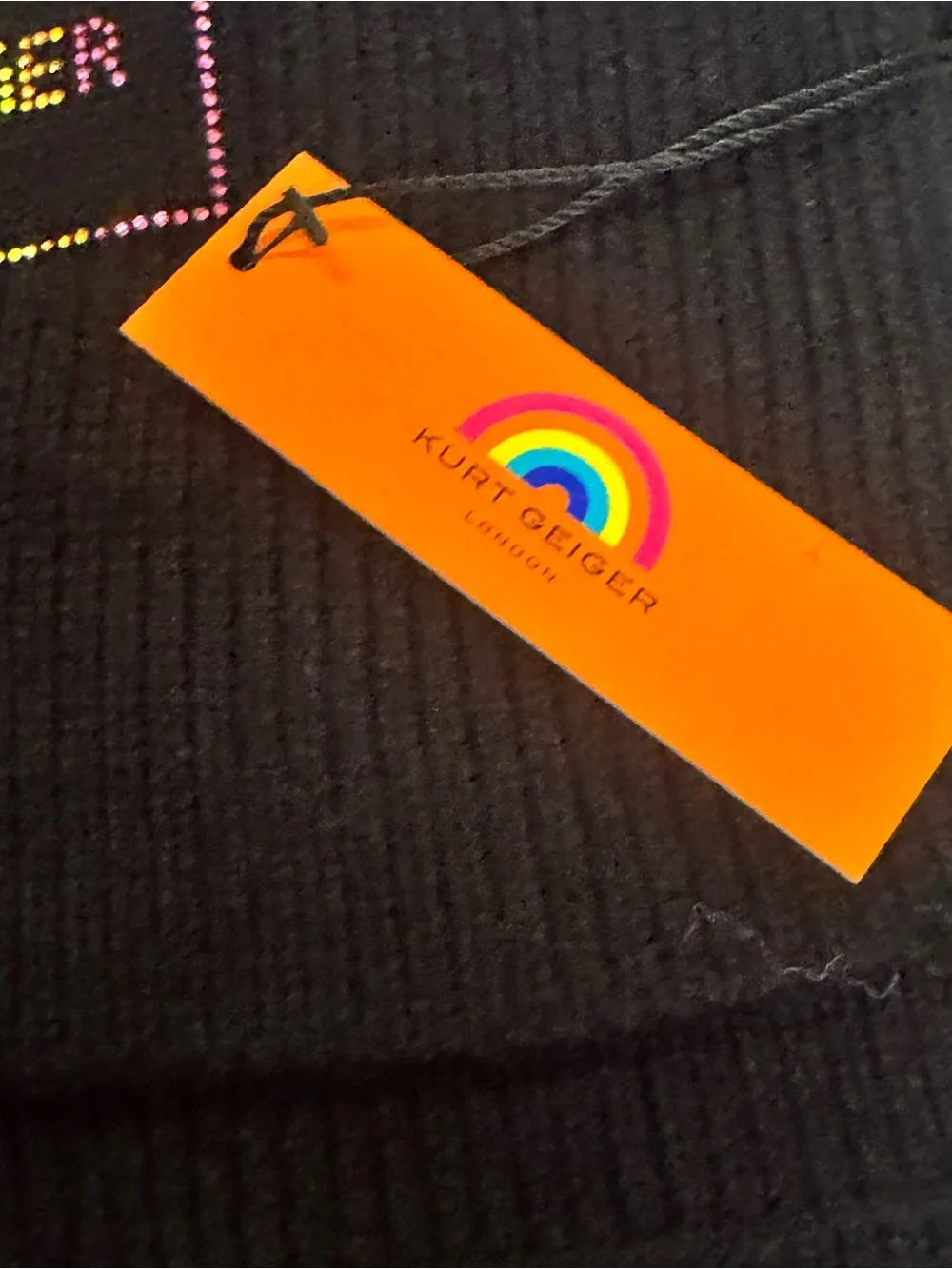 Kurt Geiger Black Knit Scarf with Rainbow Logo Embellishment